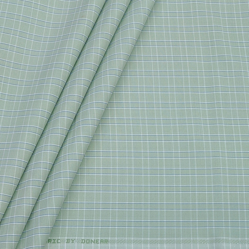 Shirt Fabric Donear Poly Cotton Wrinkle Free Check Colour Mint Green