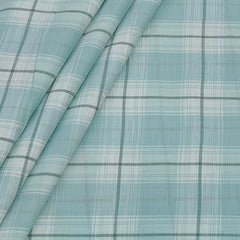 Shirt Fabric ManTire Poly Cotton Wrinkle Free Linen Look Broad Check Colour Mint Green