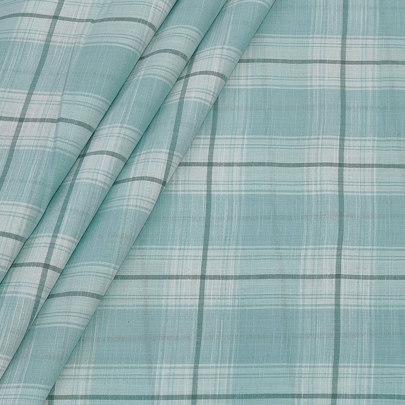 Shirt Fabric ManTire Poly Cotton Wrinkle Free Linen Look Broad Check Colour Mint Green