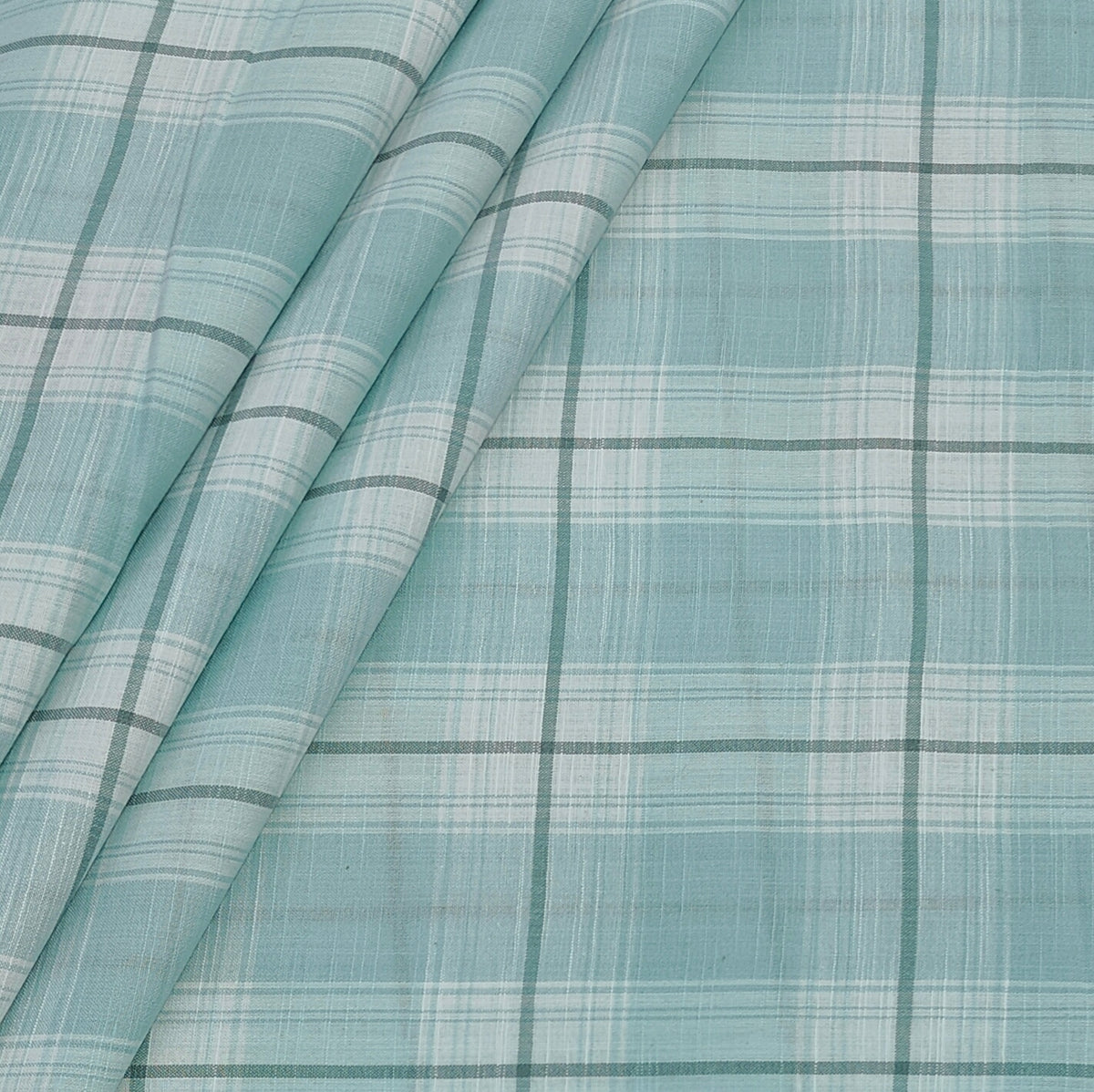 Shirt Fabric ManTire Poly Cotton Wrinkle Free Linen Look Broad Check Colour Mint Green