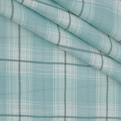 Shirt Fabric ManTire Poly Cotton Wrinkle Free Linen Look Broad Check Colour Mint Green