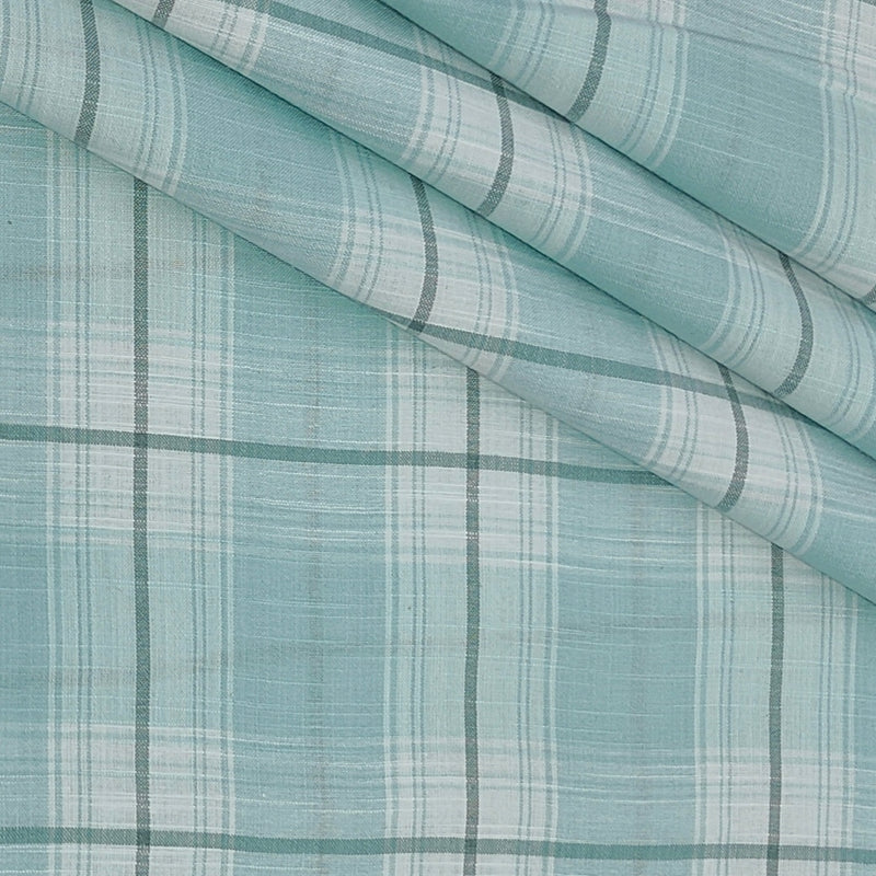 Shirt Fabric ManTire Poly Cotton Wrinkle Free Linen Look Broad Check Colour Mint Green
