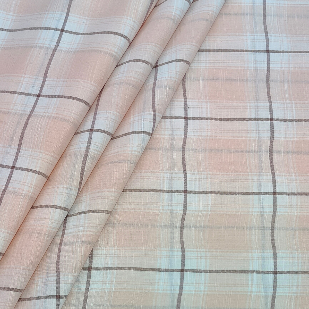 Shirt Fabric ManTire Poly Cotton Wrinkle Free Linen Look Broad Check Colour Blossom Pink