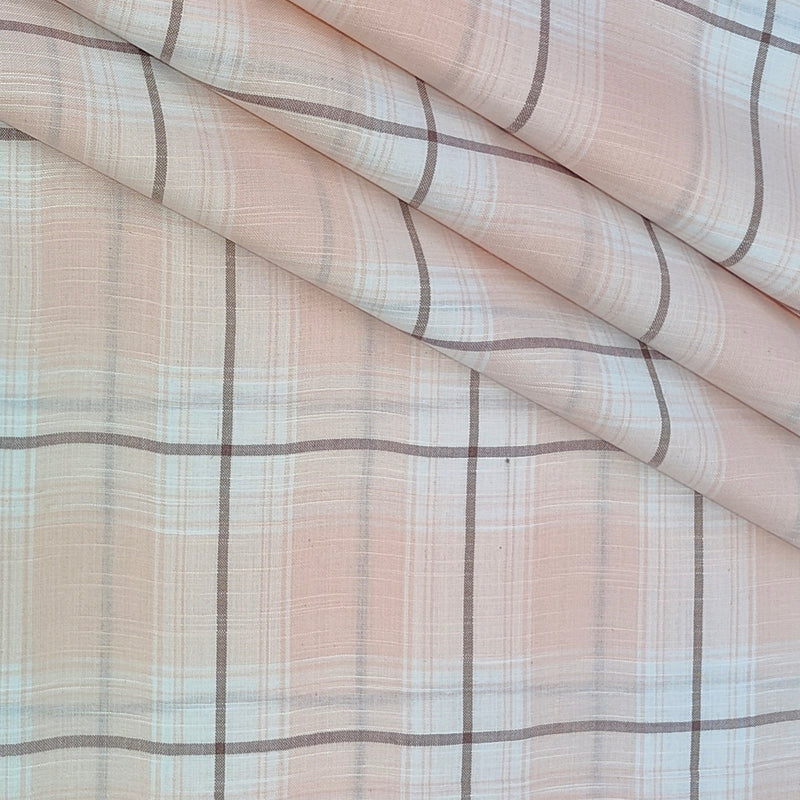 Shirt Fabric ManTire Poly Cotton Wrinkle Free Linen Look Broad Check Colour Blossom Pink