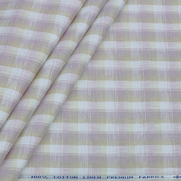 Shirt Fabric ManTire Poly Cotton Wrinkle Free Linen Look Check Colour Dull Lavender