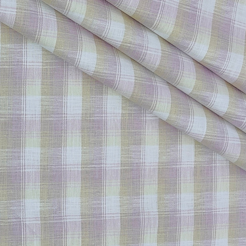 Shirt Fabric ManTire Poly Cotton Wrinkle Free Linen Look Check Colour Dull Lavender