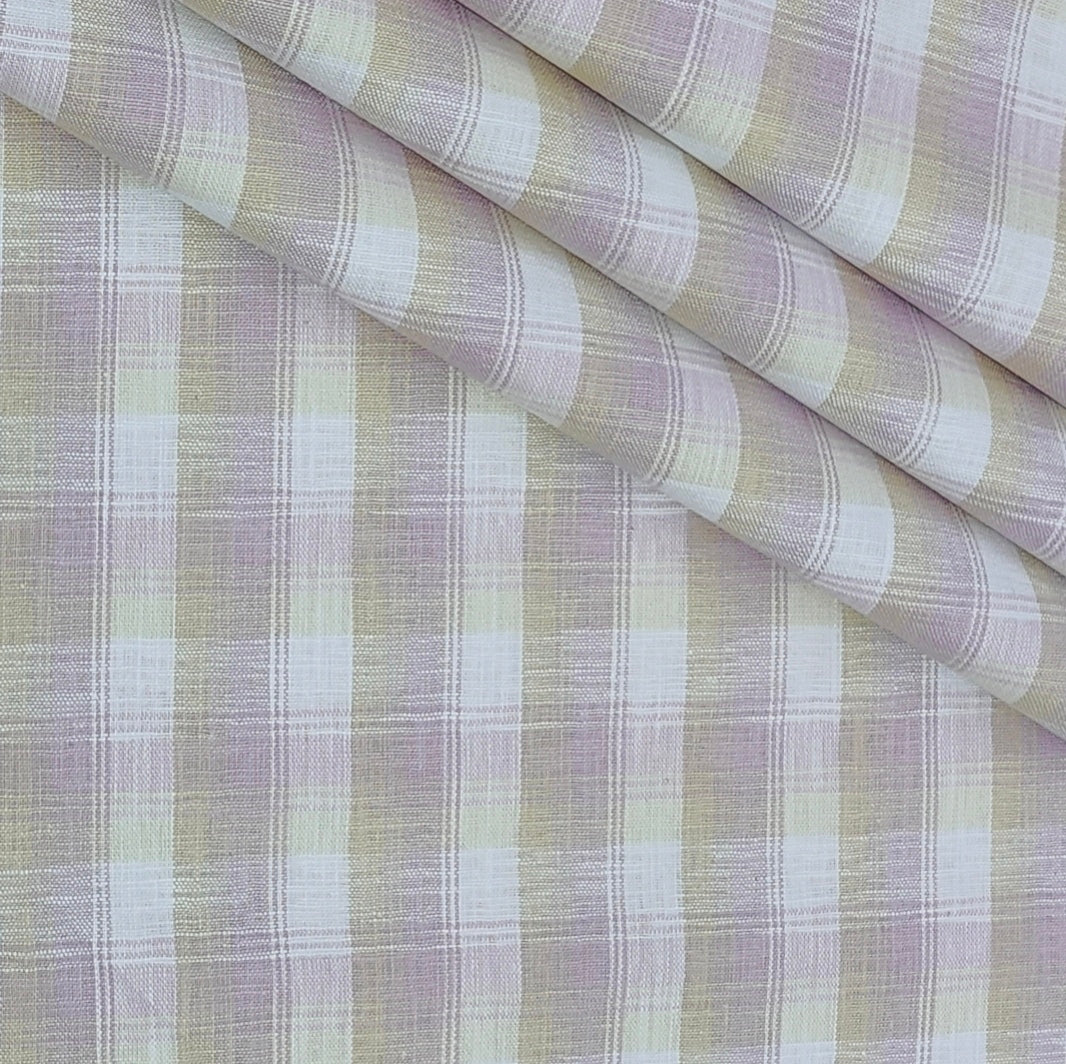 Shirt Fabric ManTire Poly Cotton Wrinkle Free Linen Look Check Colour Dull Lavender