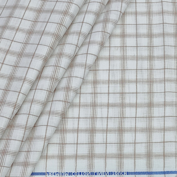 Shirt Fabric ManTire Poly Cotton Wrinkle Free Linen Look Broad Check Colour Brown N White