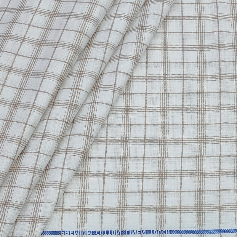 Shirt Fabric ManTire Poly Cotton Wrinkle Free Linen Look Broad Check Colour Brown N White