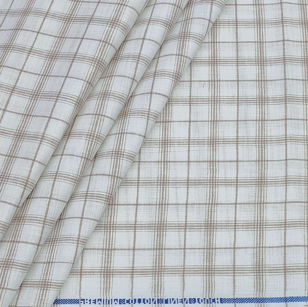 Shirt Fabric ManTire Poly Cotton Wrinkle Free Linen Look Broad Check Colour Brown N White