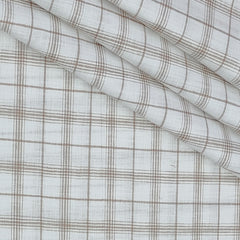 Shirt Fabric ManTire Poly Cotton Wrinkle Free Linen Look Broad Check Colour Brown N White