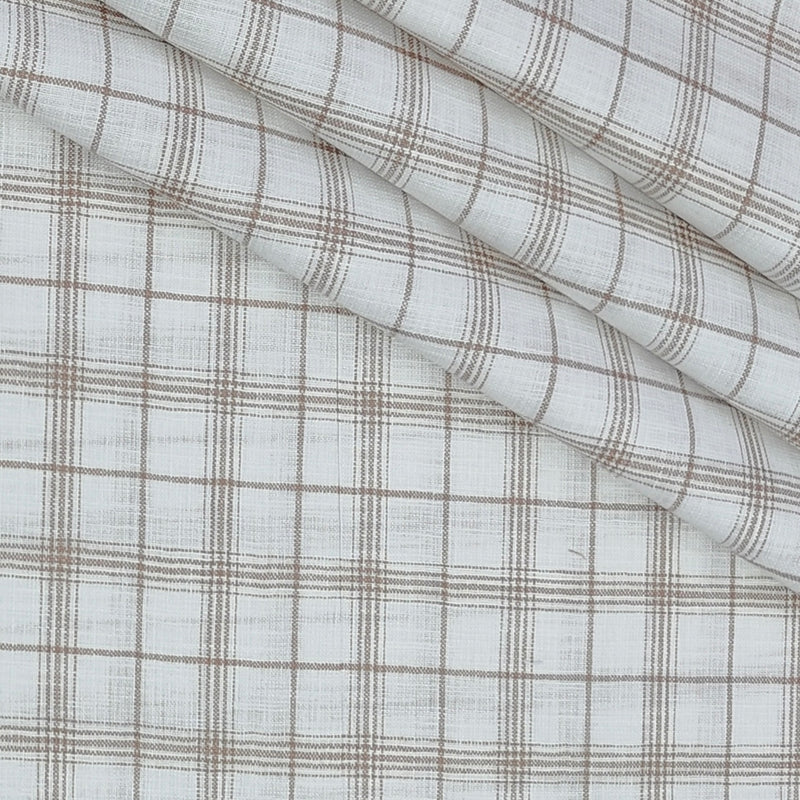 Shirt Fabric ManTire Poly Cotton Wrinkle Free Linen Look Broad Check Colour Brown N White