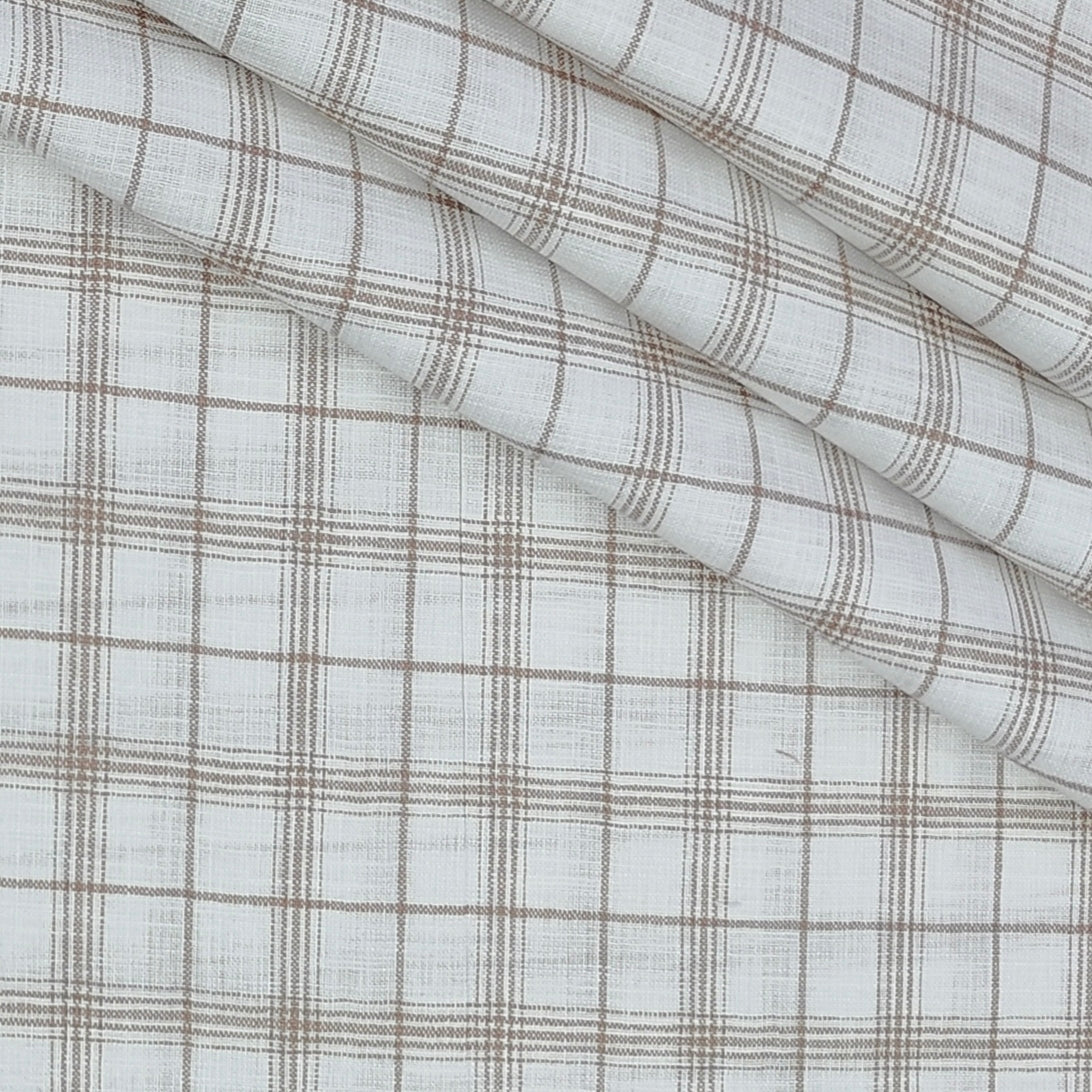 Shirt Fabric ManTire Poly Cotton Wrinkle Free Linen Look Broad Check Colour Brown N White