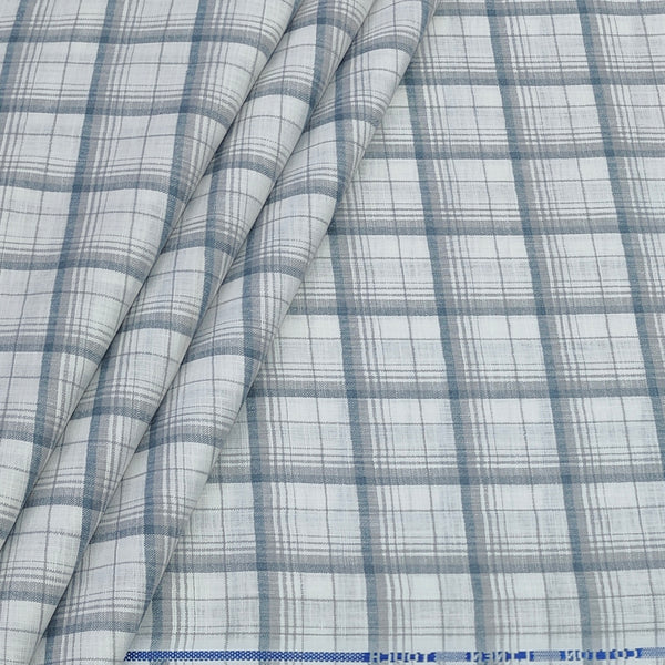 Shirt Fabric ManTire Poly Cotton Wrinkle Free Linen Look Broad Check Colour White