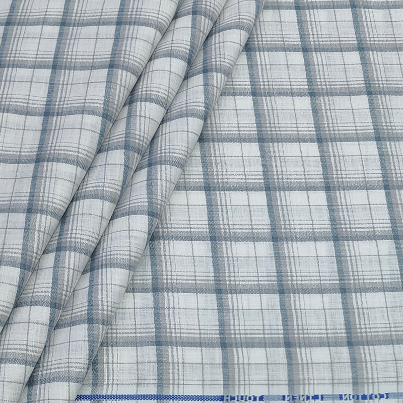 Shirt Fabric ManTire Poly Cotton Wrinkle Free Linen Look Broad Check Colour White