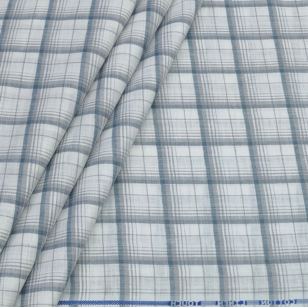 Shirt Fabric ManTire Poly Cotton Wrinkle Free Linen Look Broad Check Colour White