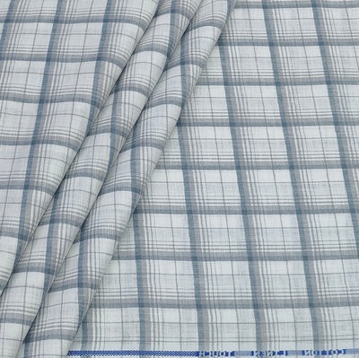 Shirt Fabric ManTire Poly Cotton Wrinkle Free Linen Look Broad Check Colour White