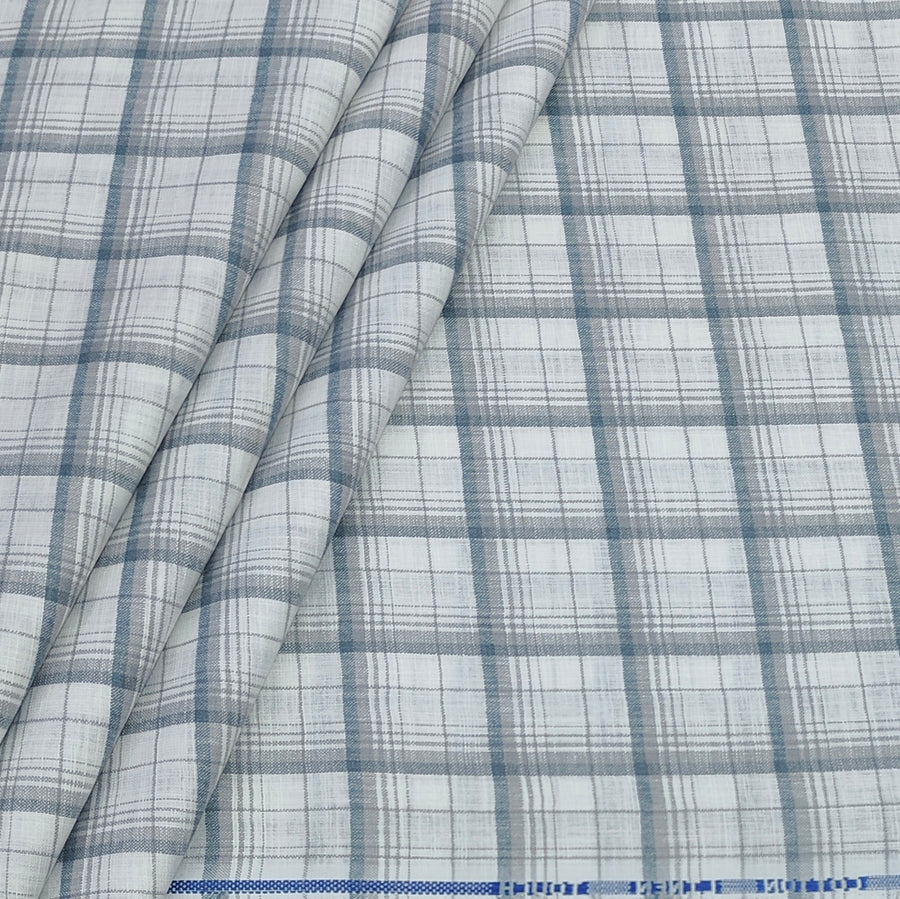 Shirt Fabric ManTire Poly Cotton Wrinkle Free Linen Look Broad Check Colour White