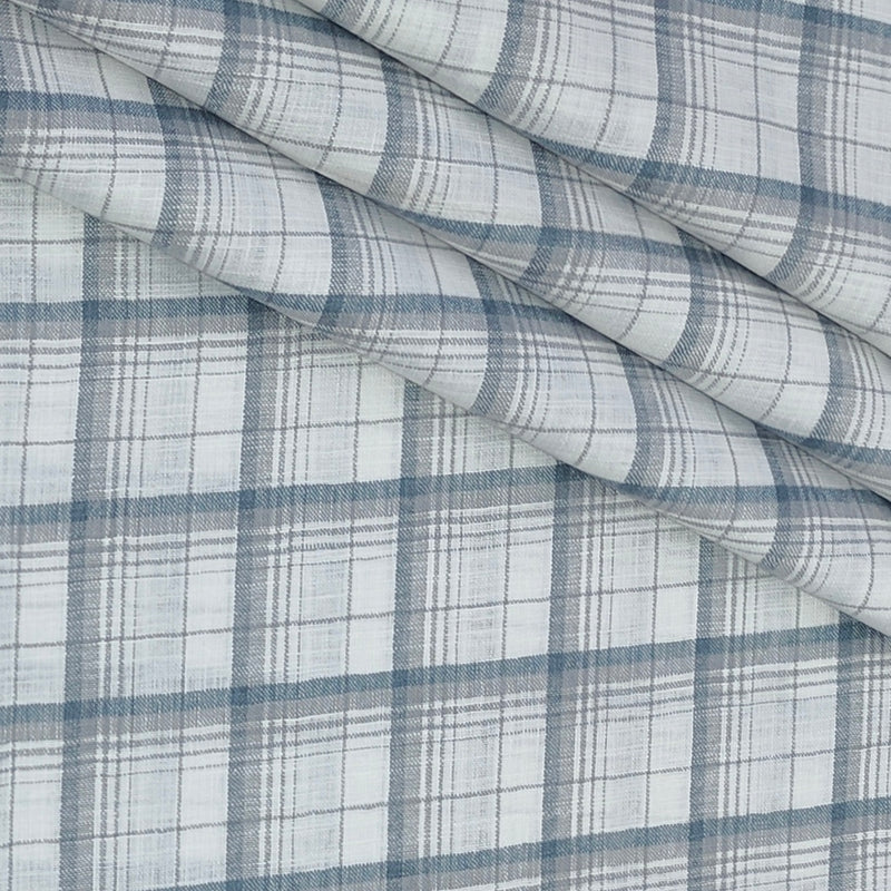 Shirt Fabric ManTire Poly Cotton Wrinkle Free Linen Look Broad Check Colour White