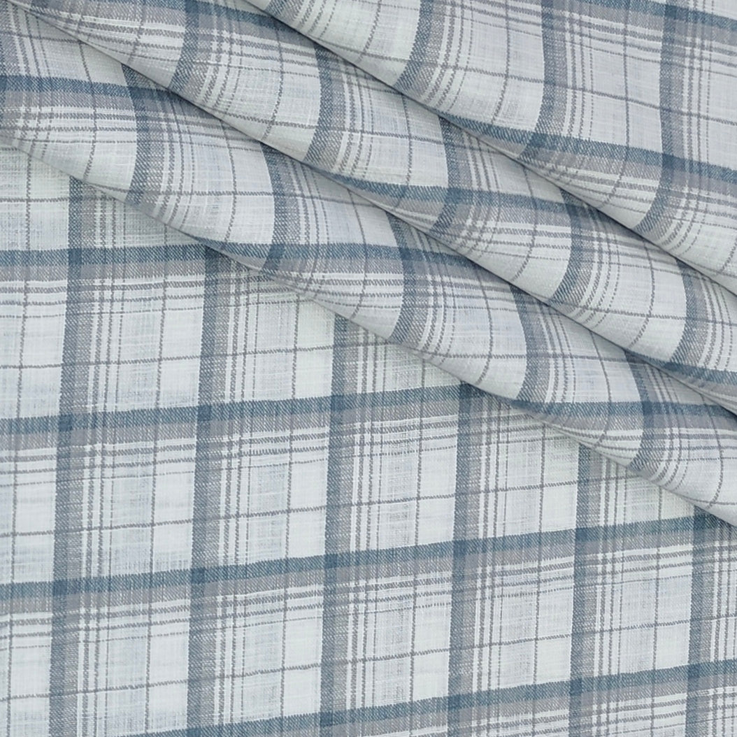 Shirt Fabric ManTire Poly Cotton Wrinkle Free Linen Look Broad Check Colour White