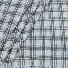 Shirt Fabric ManTire Poly Cotton Wrinkle Free Linen Look Broad Check Colour Grey N White