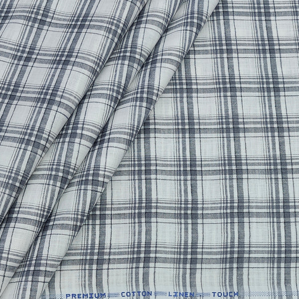 Shirt Fabric ManTire Poly Cotton Wrinkle Free Linen Look Broad Check Colour Grey N White