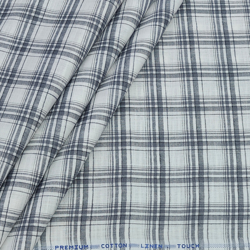 Shirt Fabric ManTire Poly Cotton Wrinkle Free Linen Look Broad Check Colour Grey N White