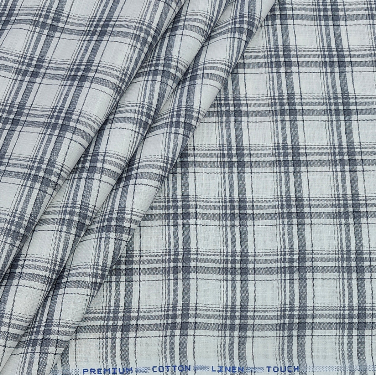 Shirt Fabric ManTire Poly Cotton Wrinkle Free Linen Look Broad Check Colour Grey N White