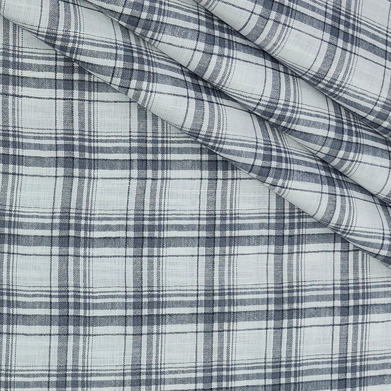 Shirt Fabric ManTire Poly Cotton Wrinkle Free Linen Look Broad Check Colour Grey N White