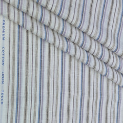 Shirt Fabric ManTire Poly Cotton Wrinkle Free Linen Look Broad Lining Colour Lavender, Blue N White