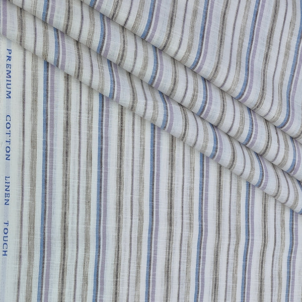Shirt Fabric ManTire Poly Cotton Wrinkle Free Linen Look Broad Lining Colour Lavender, Blue N White