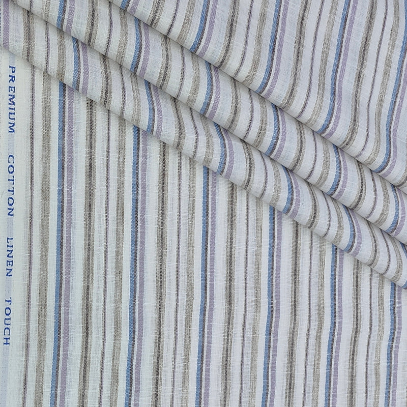 Shirt Fabric ManTire Poly Cotton Wrinkle Free Linen Look Broad Lining Colour Lavender, Blue N White