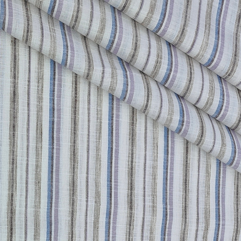 Shirt Fabric ManTire Poly Cotton Wrinkle Free Linen Look Broad Lining Colour Lavender, Blue N White