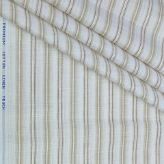 Shirt Fabric ManTire Poly Cotton Wrinkle Free Linen Look Broad Lining Colour Brown N White