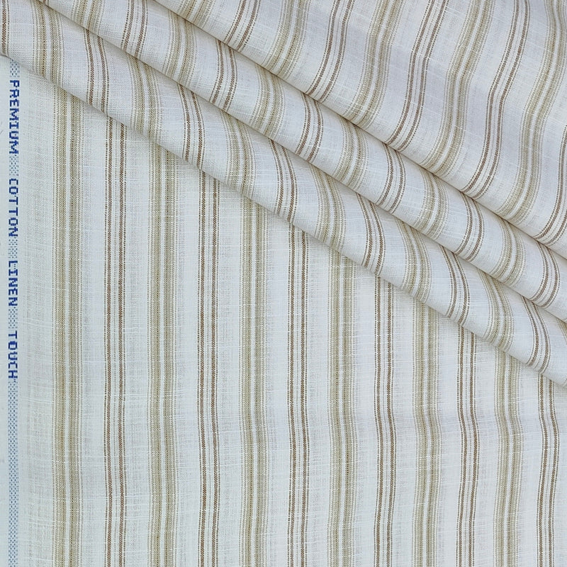 Shirt Fabric ManTire Poly Cotton Wrinkle Free Linen Look Broad Lining Colour Brown N White
