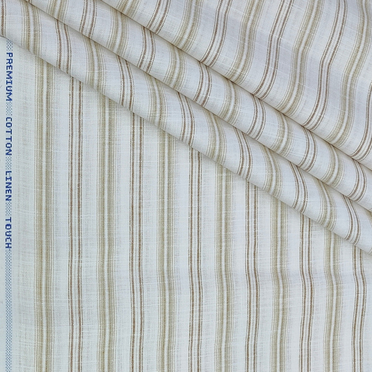 Shirt Fabric ManTire Poly Cotton Wrinkle Free Linen Look Broad Lining Colour Brown N White