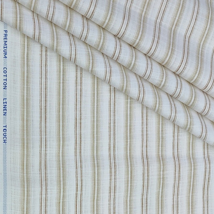 Shirt Fabric ManTire Poly Cotton Wrinkle Free Linen Look Broad Lining Colour Brown N White