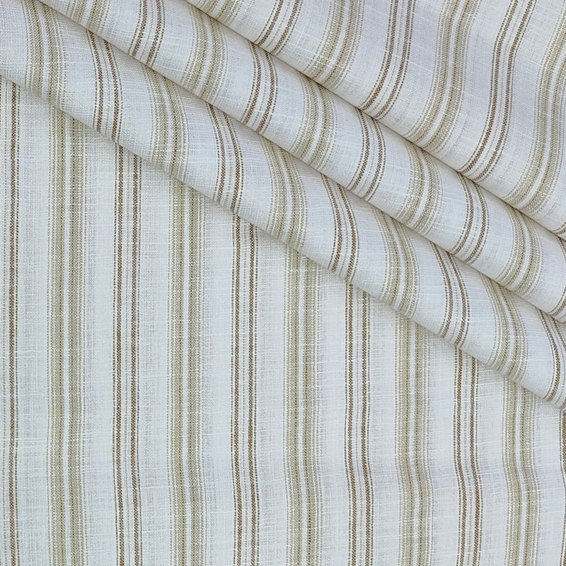 Shirt Fabric ManTire Poly Cotton Wrinkle Free Linen Look Broad Lining Colour Brown N White
