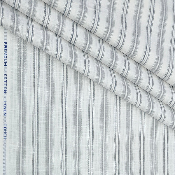 Shirt Fabric ManTire Poly Cotton Wrinkle Free Linen Look Broad Lining Colour Grey N White