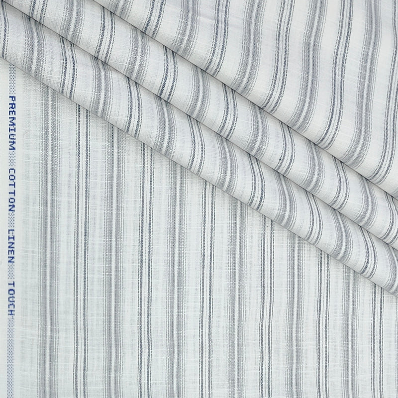 Shirt Fabric ManTire Poly Cotton Wrinkle Free Linen Look Broad Lining Colour Grey N White