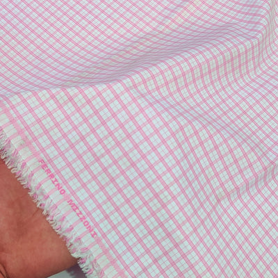 Shirt Fabric Ferrino Mizzoni  Poly Cotton Wrinkle Free Check Colour Pink N White
