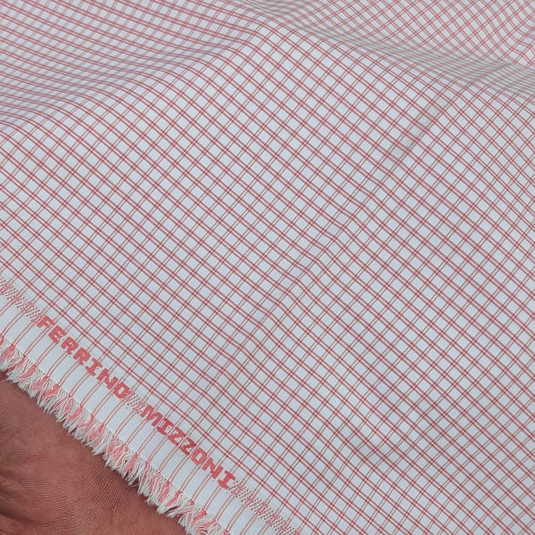 Shirt Fabric Ferrino Mizzoni  Poly Cotton Wrinkle Free Pin Check Colour Blush Red