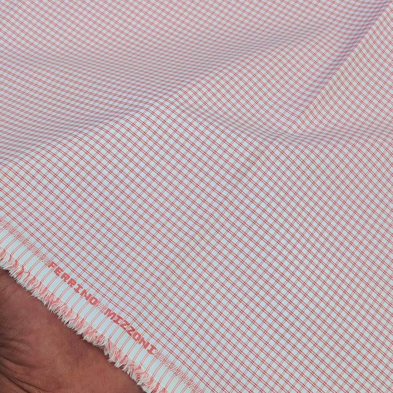 Shirt Fabric Ferrino Mizzoni  Poly Cotton Wrinkle Free Pin Check Colour Blush Red