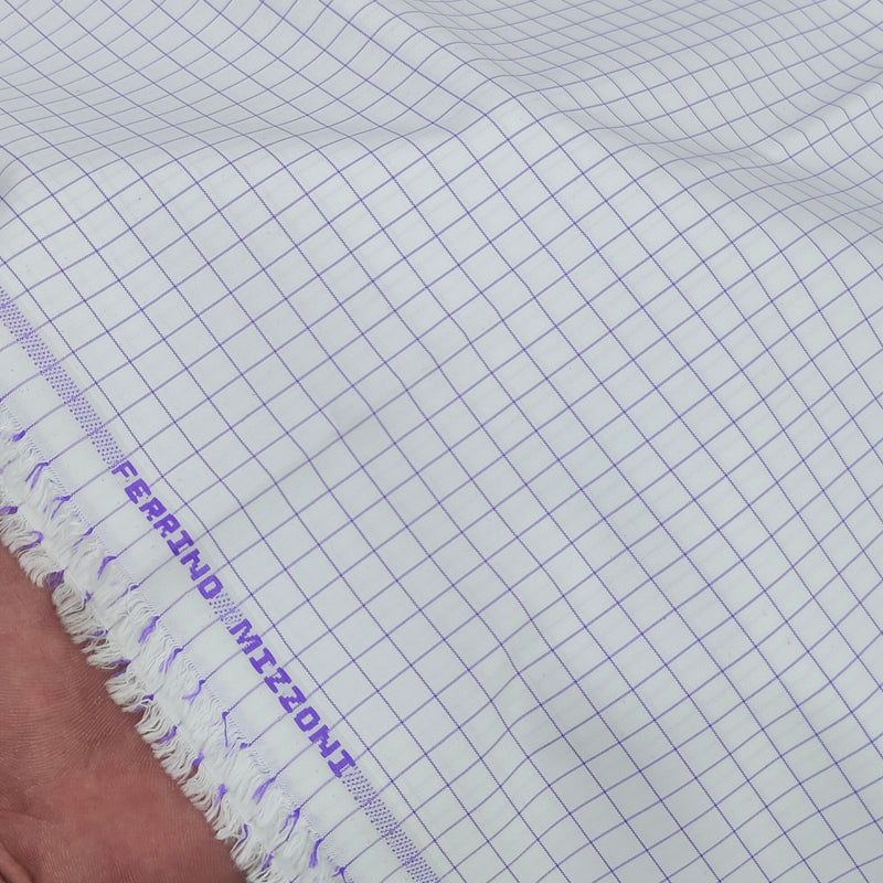 Shirt Fabric Ferrino Mizzoni  Poly Cotton Wrinkle Free Small Check Colour Lavender N White