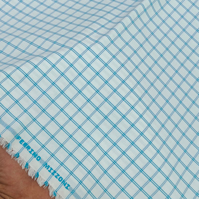 Shirt Fabric Ferrino Mizzoni  Poly Cotton Wrinkle Free Check Colour Firozi