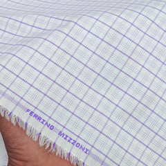 Shirt Fabric Ferrino Mizzoni  Poly Cotton Wrinkle Free Check Colour Lavender N White