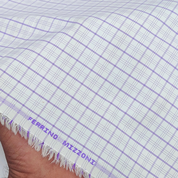 Shirt Fabric Ferrino Mizzoni  Poly Cotton Wrinkle Free Check Colour Lavender N White