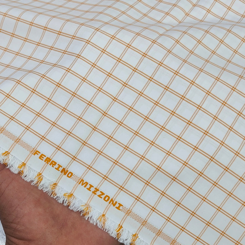 Shirt Fabric Ferrino Mizzoni  Poly Cotton Wrinkle Free Check Colour Mustard Brown