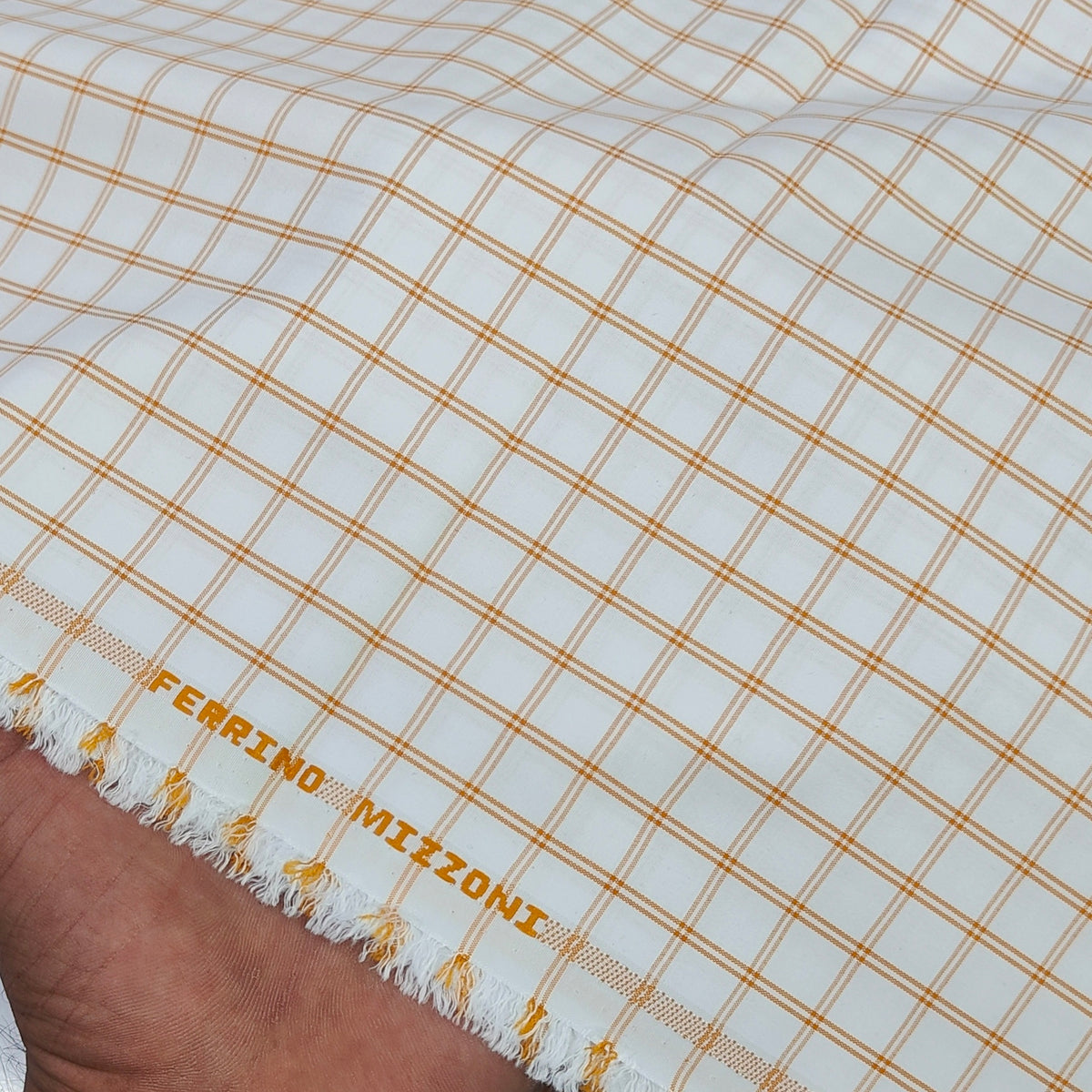 Shirt Fabric Ferrino Mizzoni  Poly Cotton Wrinkle Free Check Colour Mustard Brown