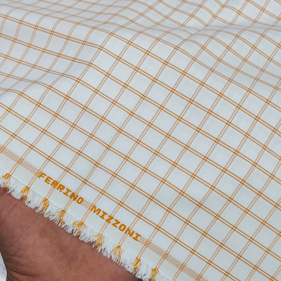 Shirt Fabric Ferrino Mizzoni  Poly Cotton Wrinkle Free Check Colour Mustard Brown